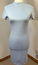 AX Paris Bodycon Dress Size 8 Light Baby Blue Short Sleeve Stretchy Velvet Feel
