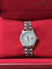 Ladies Rolex Oyster Perpetual Date Just 26mm Diamond Bezel Mother Of Pearl Face 