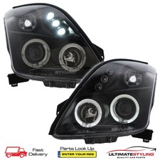For Suzuki Swift Black Headlights Mk3 2005-2010 LED DRL Angel Eyes Halo Pair