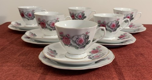 Floral china trios cups - 6, trios,