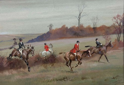 Edwardian hunting watercolour - edwardian,