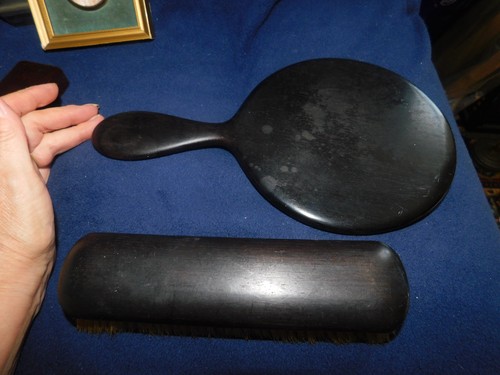 Vintage ebony hand mirror - ebony, &