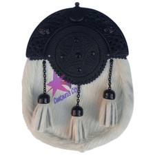 CC Full Dress Kilt Sporran White Calf Skin Black Celtic Cantle/Scottish Sporrans