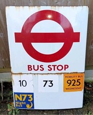 London Bus Stop Sign Vintage Original Large Double Sided 26" X 18"
