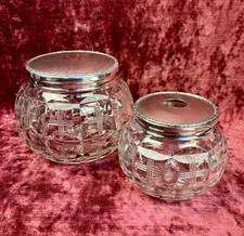 A Beautiful Set Of large Silver & Cut Glass Dressing Table Pots. Adie Bros. 1921