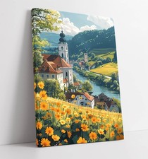 PRETTY TOWN AND FLOWERS BY THE