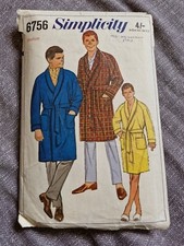 Vintage Mens Dressing Gown Sewing pattern Simplicity 6756 Size 38 To 40 No1