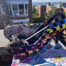 Never Worn Colorful Checkered Sequence Irregular Choice Pumps US11 EU42