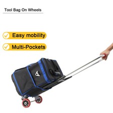 Mobile Roling Tool Storage Bag on Wheels Wheeled Trolley Multi Pocket 49x24x32cm