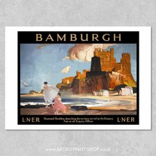Lner bamburgh poster railway - lner,
