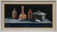 Pauline Plummer (b.1933) - Framed Contemporary Oil, Crocks with Garlic