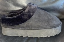 LADIES SIZE 3/4 BLACK FAUX FUR LINED PLATFORM MULE SLIPPERS PRIMARK NEW NO WEAR