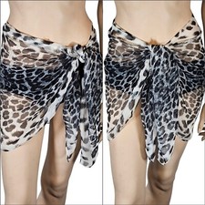 Mini Sarong Animal Print Silk Feel Chiffon Cover Up Wrap One Size 160cm x 50cm