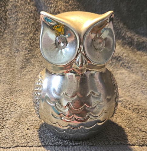 Silver tone ceramic owl - ceramic, money