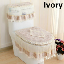 3X Velvet Toilet Seat Covers Velour Lid Pad Set Lace Ruffle Dustproof Bathroom