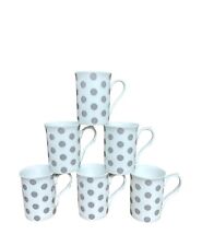 6 grey polka dot mugs Set white fine bone china tea mug coffee cup set home