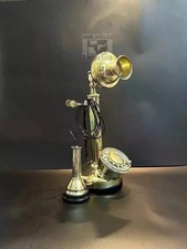 Brass Rotary Dial Wired Telephone Home Decor. Antique Candle Stick Vintage Phone