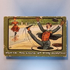 Comic Postcard 1907 Woman Cause Of Man's Downfall Manhole Fall Letch F.S. Chromo