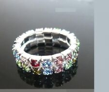 Multi Colour Diamonte / Diamante 2 Row Stretchy Ring - NEW