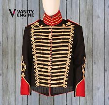 Black Wool Unisex Hussar Jacket - Gold Braided Military Style Dolman Coat
