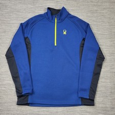Spyder Fleece Jacket Mens XL Blue Black 1/4 Zip Mesh Knit