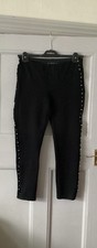 Zara Black Pull On Stretch Trousers with Beaded Side Seam.XL (30-34”waist)25”leg