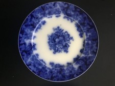 ALFRED MEAKIN  LOVELY ORMONDE 10" FLOW BLUE SEMI PORCELAIN PLATE