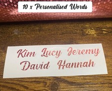 Personalised ROSE GOLD Word x10 Stickers Vinyl Wine Glass Hen Wedding Hearts #13