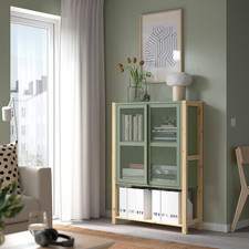 IVAR Cabinet with doors, pine/grey-green mesh