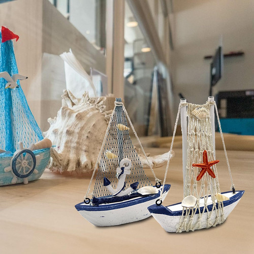 2pc wooden sailboat decor - 2pc,