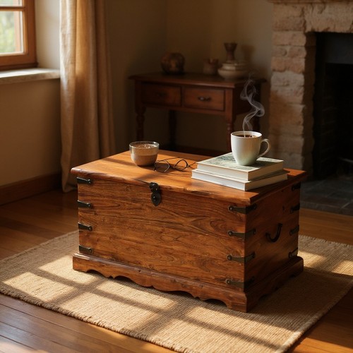 Large solid wooden trunk chest - wooden,