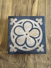 4.5″ Encaustic Two Tone Brown Tile With Floral Design By Minton Hollins