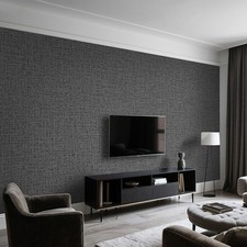 Plain Textured Wallpaper Thick Linen Embossed Woven Effect Dark Grey Wall Paper