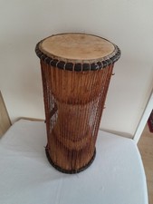 African talking drum Vintage double ended w rain beads 47cm tall 9cm head