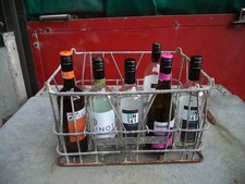 Vintage Galvanized Milk Bottle Crate Wine Rack 10” Tall Kendal Metal hold 20