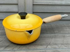 Le Creuset Saffron Yellow Sauce Pan 16" Medium Lid Pot Vintage French Cookware