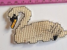 Vintage Old Fridge Magnet Plastic Stiched Cotton White Swan SWAN 