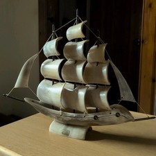 Vintage Valley Horncraft Scottish Cow Horn Sailing Ship Maritime Ornament