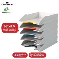 Durable VARICOLOR Letter Trays - 5 ABS Stackable A4 Desk Tray for Home & Office