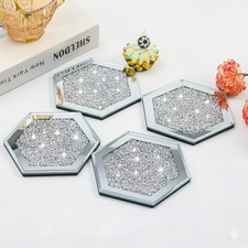 SERENA'S 4 Pack Crushed Diamond Crystal and Mirror Coasters Set of 4 Glittering 