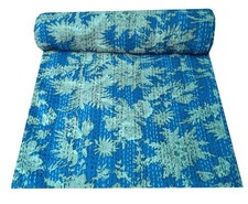 Vintage Floral Print Kantha Bedspread Indian Handmade Quilt Throw Cotton Blanket