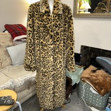 Dennis Basso Gorgeous Leopard Faux Fur Long sway Coat Womens UK M Rare