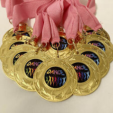 15 x Dance Medals & Pink Ribbons, Party, Gold Dance Medals School Awards