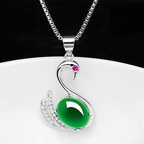 Green natural jade swan - green,