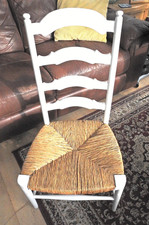 Antique ladder back nursing chair with rush seat painted white