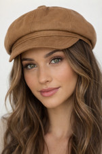 Beige Baker Boy Cap Womens