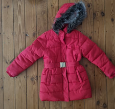 Marks & Spencer Girls Red Fleece Lined Winter Coat Hooded Jacket Age 7-8 128cm