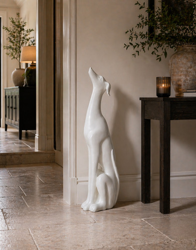 Large white quartz dog - quartz,