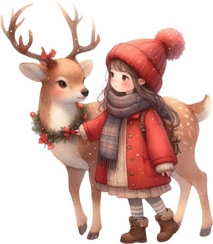 Christmas stag deer - girl, wall