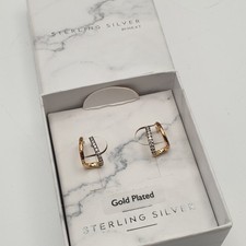 Gold Plated Sterling Silver Earrings by NEXT in Original Box Small Clear Stones